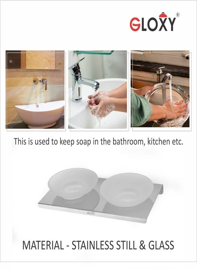 GLOXY ENTERPRISE Wall Mount Stainless Steel with GlassOval Shape Double Soap Holder for Bathroom, Soap Stands for Bathroom Wall/Soap Tray for Bath Dish Bathroom Accessories and Fittings Rust Free - Image 2